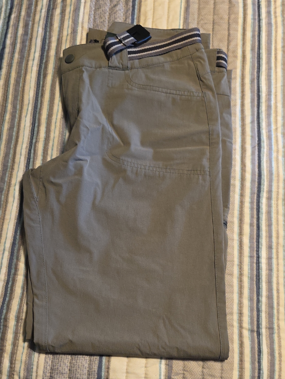 Straight-Leg Women's Pants in Olive Gray with Stripe Waistband